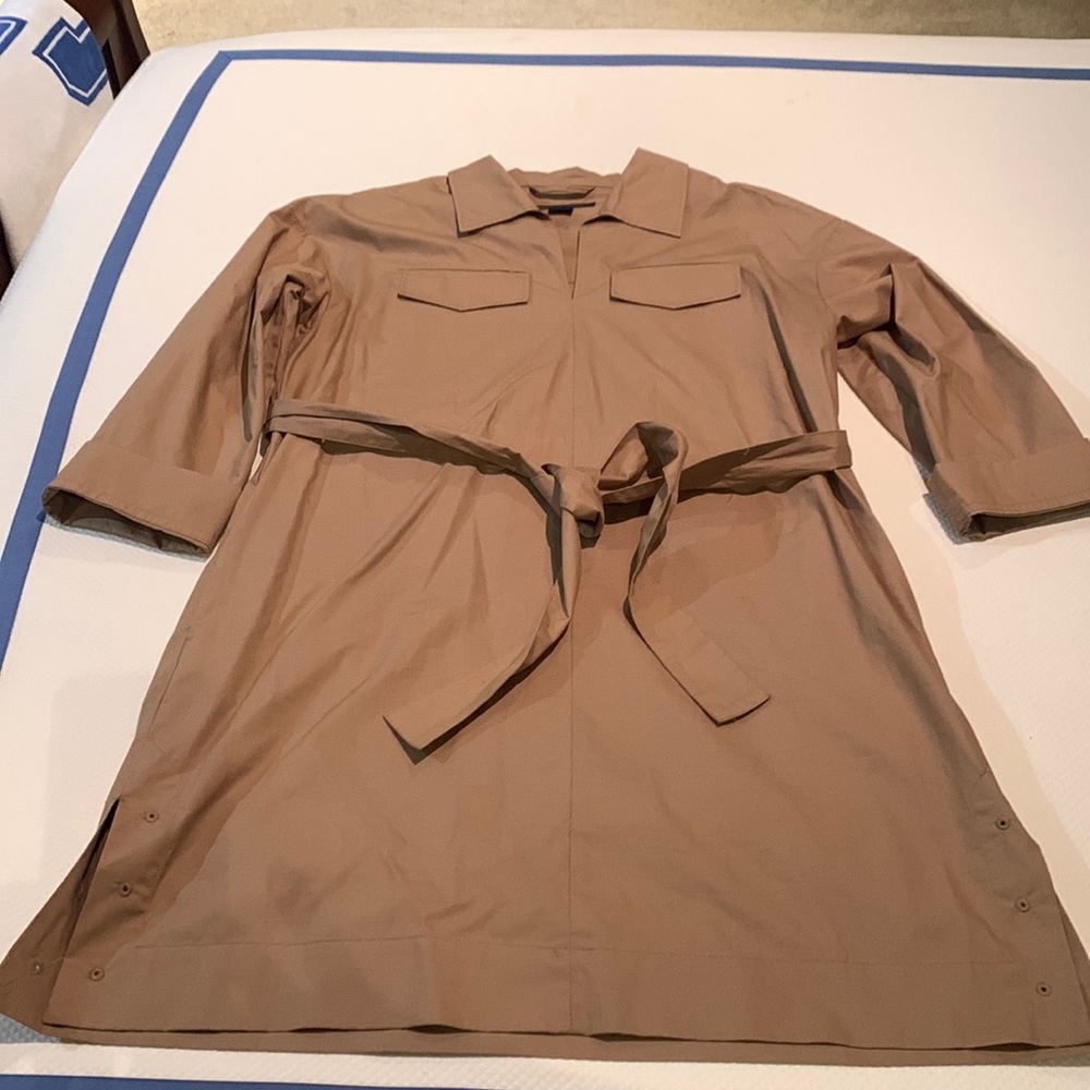 French Connection Khacki, belted dress shirt dress.